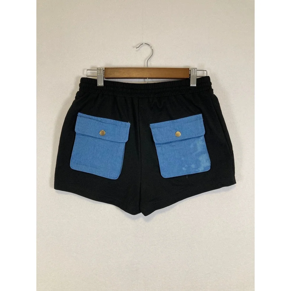 Kaylee‎ Kollection Shorts Women Medium Black Blue Contrast Utility Pocket Jersey